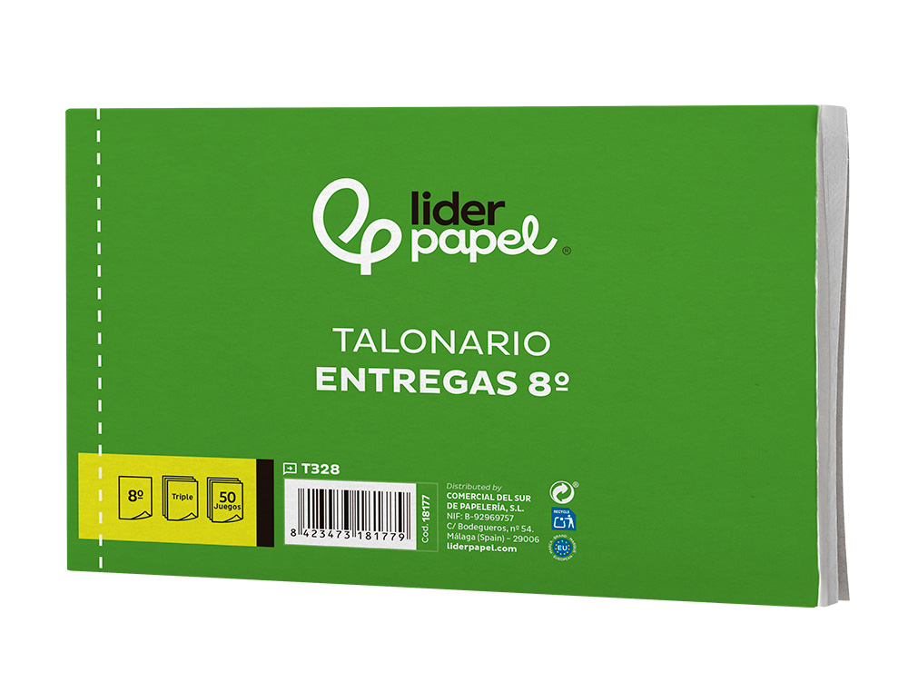 TALONARIO LIDERPAPEL ENTREGAS 8 ORIGINAL Y 2 COPIAS T328 APAISADO