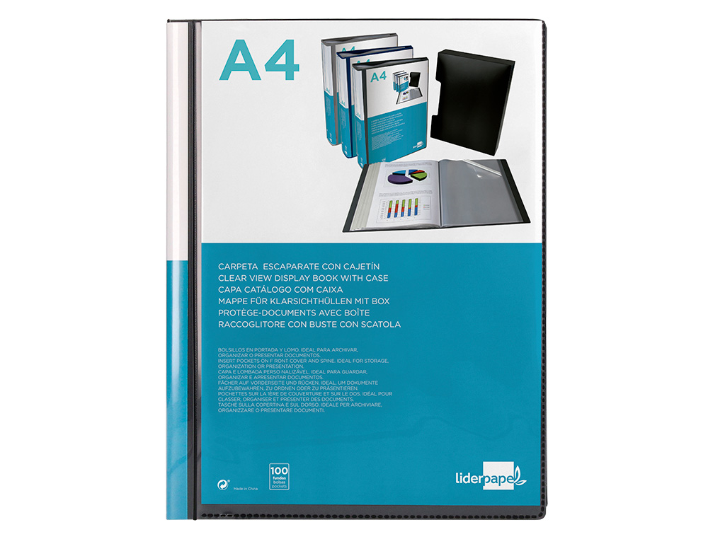 CARPETA LIDERPAPEL PERSONALIZA 37865 100 FUNDAS POLIPROPILENODIN A4 NEGRA CON CAJETIN
