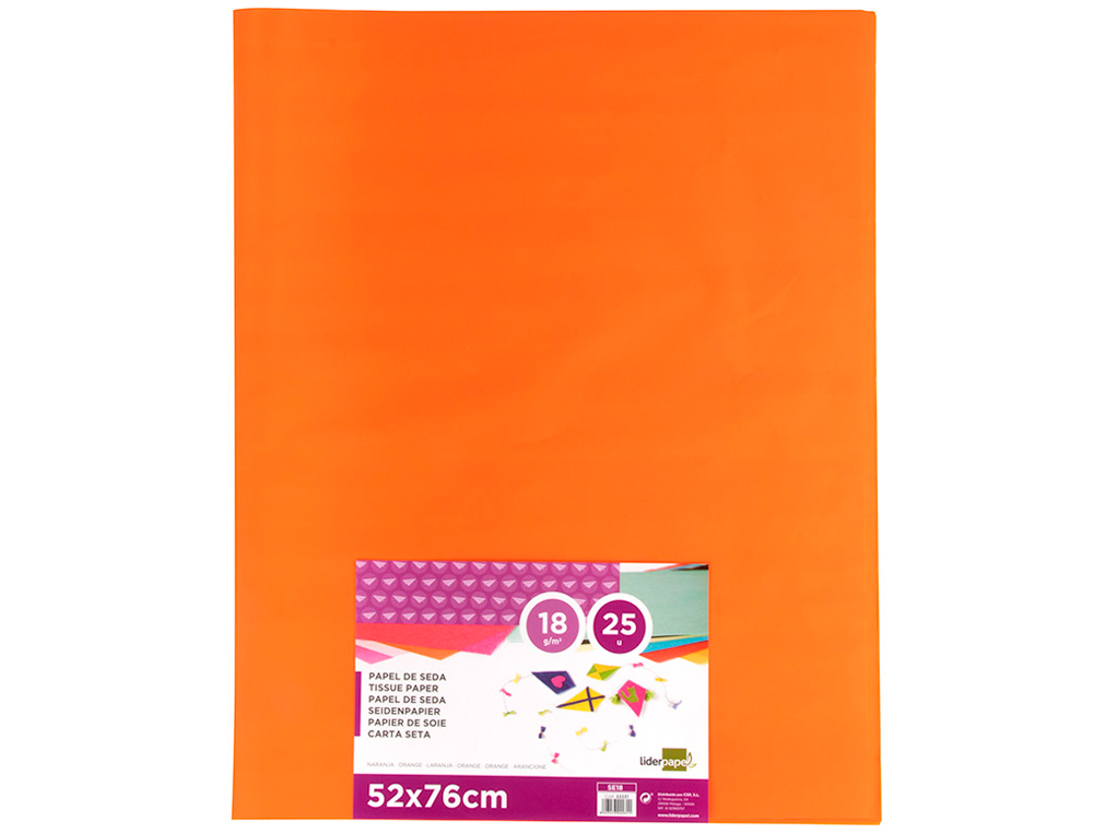 PAPEL SEDA LIDERPAPEL NARANJA 52X76 CM 18 GR -PAQUETE DE 25 HOJAS