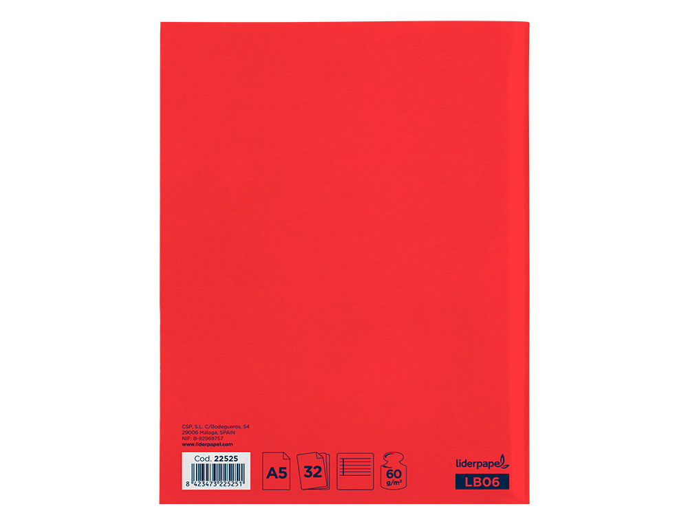 LIBRETA LIDERPAPEL SMART A5 32 HOJAS 60G/M2 HORIZONTAL CON MARGEN
