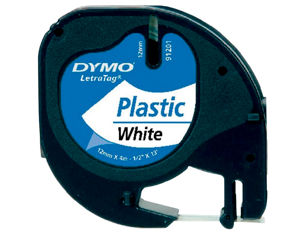 CINTA DYMO PLASTICO 12MMX4MT NEGRO/BLANCO PERLA PARA MAQUINA LETRATAG 91201