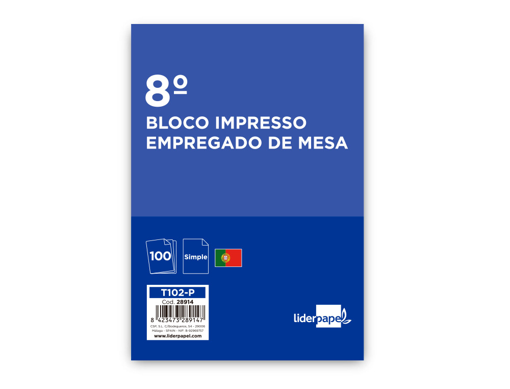 TALONARIO LIDERPAPEL CAMARERO OCTAVO SIN IVA 102 TEXTO EN PORTUGUES