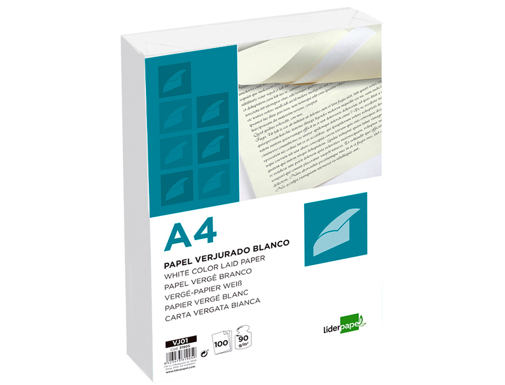 PAPEL VERJURADO LIDERPAPEL A4 90G/M2 BLANCO PAQUETE DE 100 HOJAS