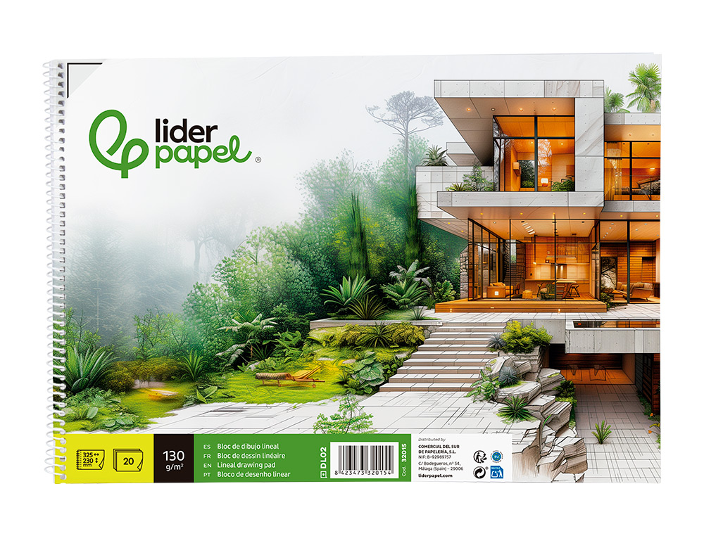 BLOC DIBUJO LIDERPAPEL LINEAL ARQUITECTURA 230X325 MM 20 HOJAS 130G/M2 CON RECUADRO PERFORADO