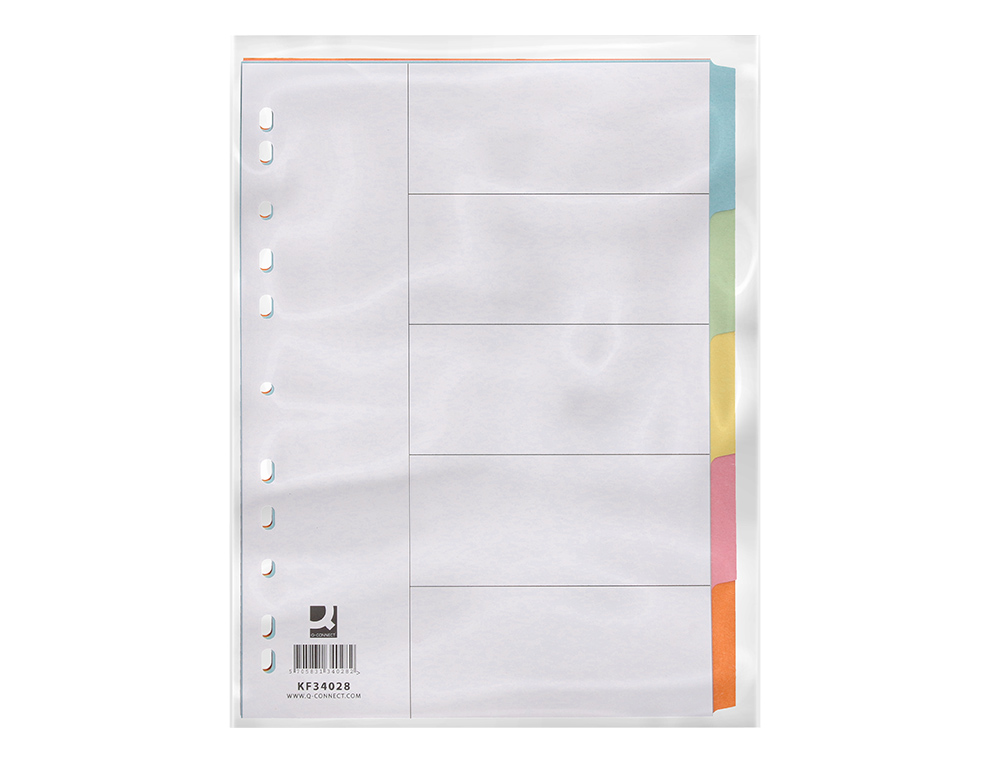 SEPARADOR Q-CONNECT CARTULINA JUEGO DE 5 SEPARADORES DIN A4 MULTITALADRO