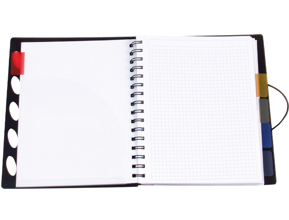 CUADERNO ESPIRAL LIDERPAPEL A4 MICRO EXECUTIVE TAPA PLASTICO 100H 80 GR CUADRO 5MM 5 SEPARADORES CON GOMILLA NEGRO
