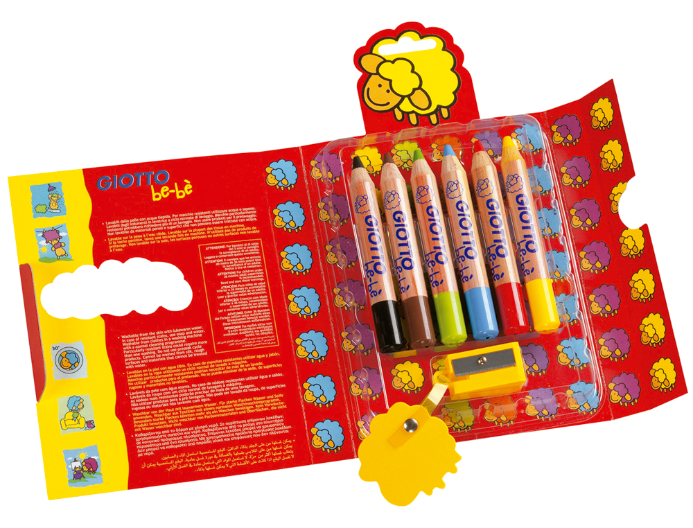 LAPICES DE COLORES GIOTTO SUPER BEBE CAJA DE 6 LAPICES COLORES SURTIDOS + SACAPUNTAS