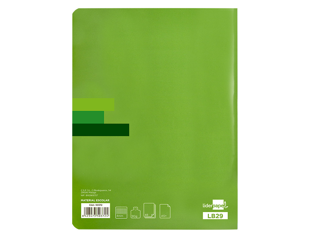 LIBRETA LIDERPAPEL SCRIPTUS A5 48 HOJAS 90G/M2 CUADRO 4MM CON MARGEN COLOR VERDE