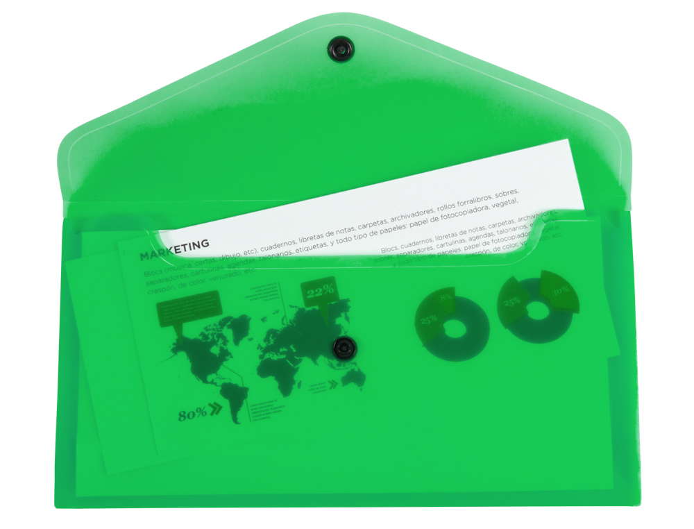 CARPETA LIDERPAPEL DOSSIER BROCHE POLIPROPILENO TAMAÑO SOBRE AMERICANO 260X140MM VERDE TRANSLUCIDO
