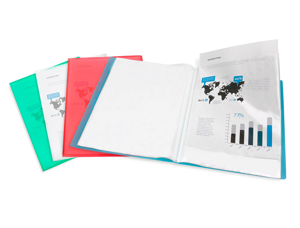 CARPETA LIDERPAPEL ESCAPARATE 47072 60 FUNDAS POLIPROPILENO DIN A4 AZUL TRANSLUCIDO