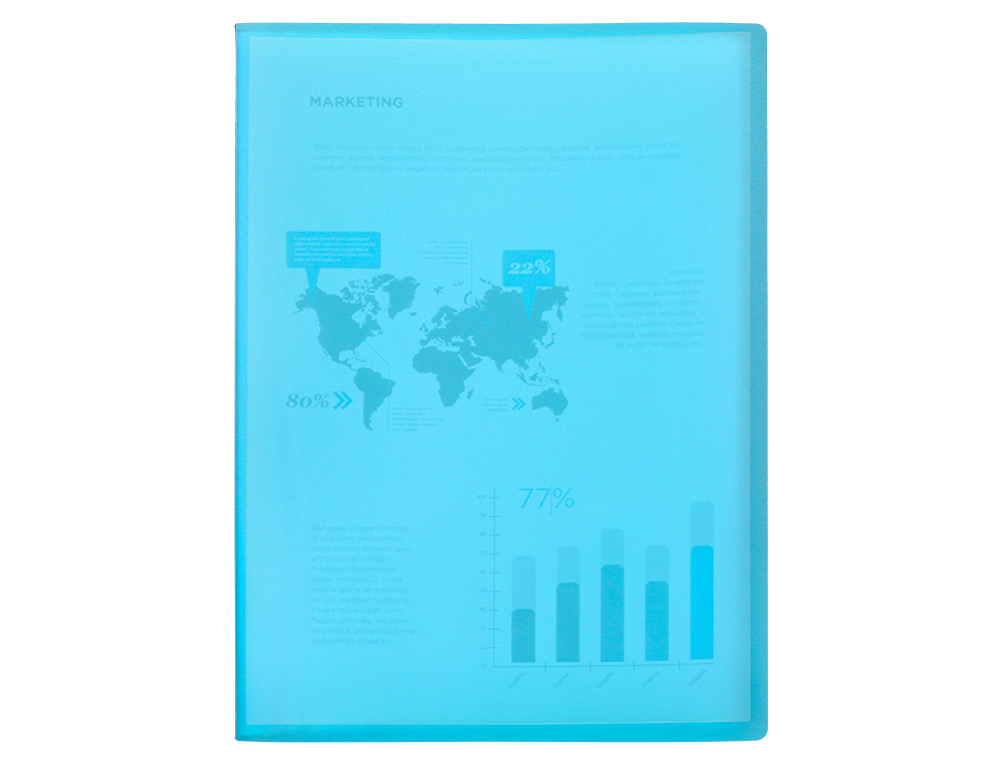 CARPETA LIDERPAPEL ESCAPARATE 47072 60 FUNDAS POLIPROPILENO DIN A4 AZUL TRANSLUCIDO