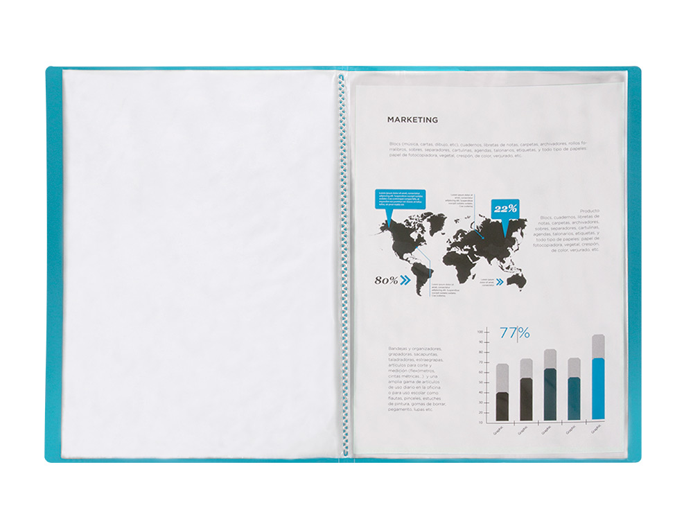 CARPETA LIDERPAPEL ESCAPARATE 47072 60 FUNDAS POLIPROPILENO DIN A4 AZUL TRANSLUCIDO