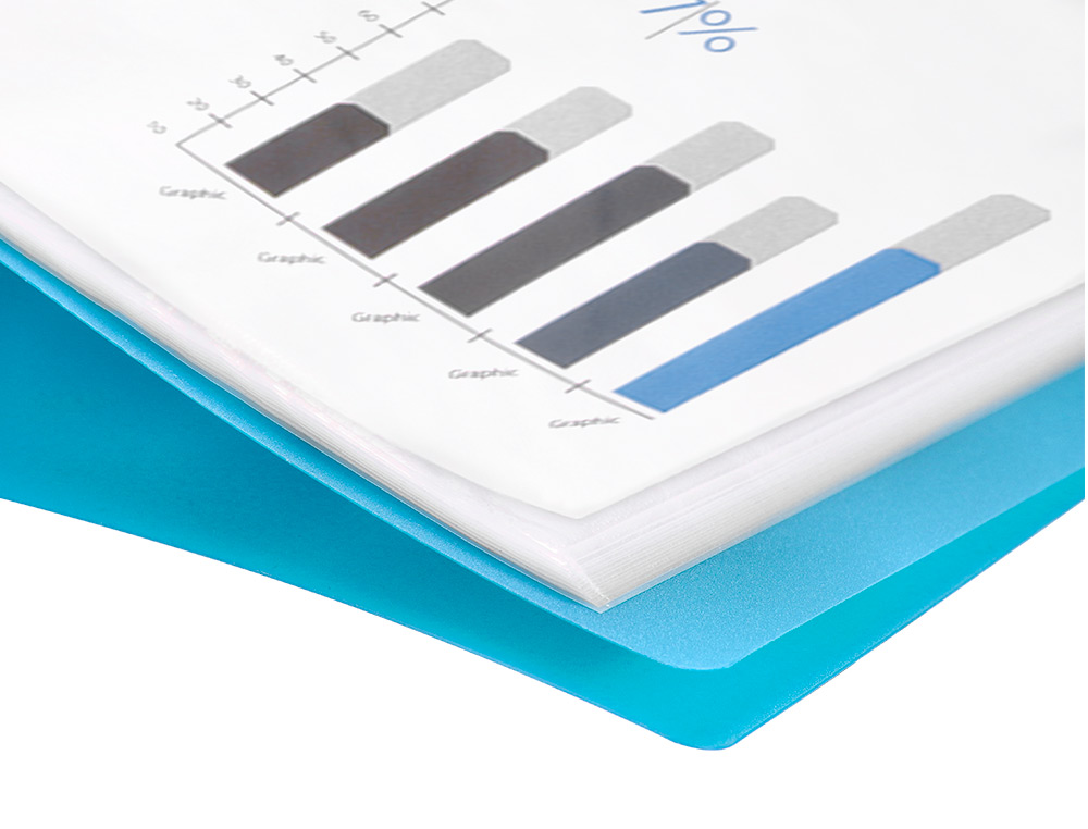 CARPETA LIDERPAPEL ESCAPARATE 47492 30 FUNDAS POLIPROPILENO DIN A4 AZUL TRANSLUCIDO