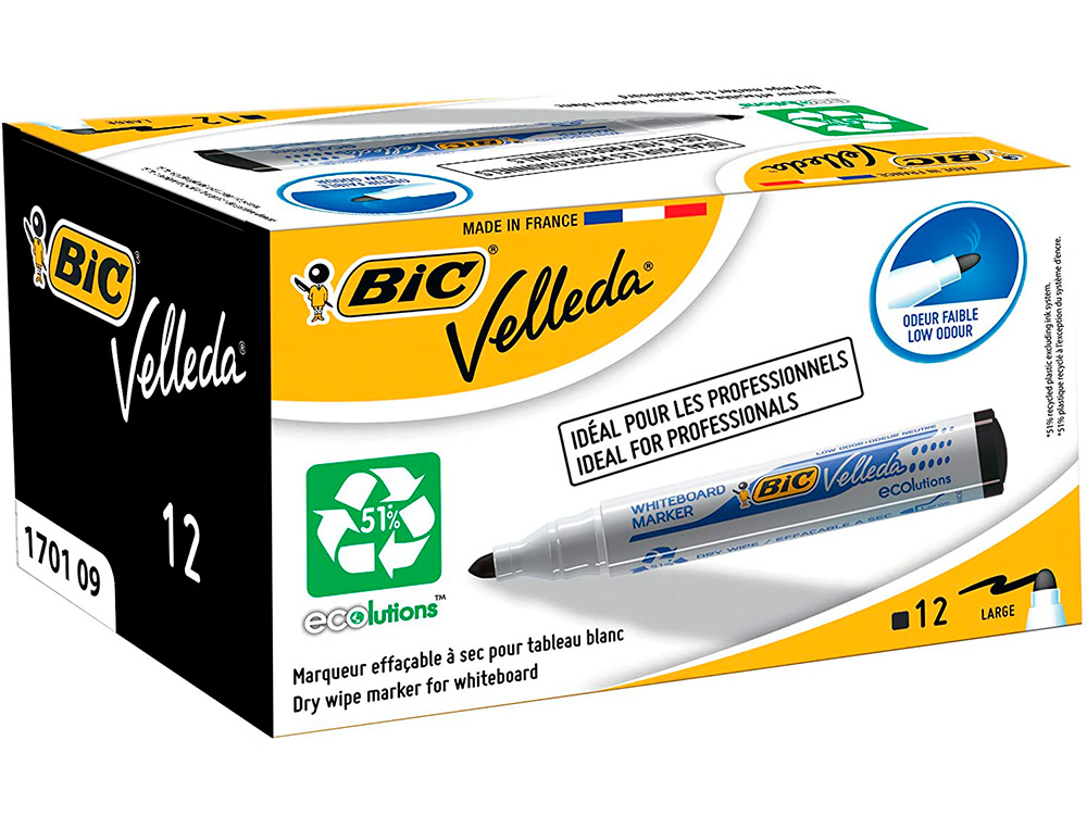 ROTULADOR BIC VELLEDA PARA PIZARRA NEGRO PUNTA REDONDA 1,3 MM