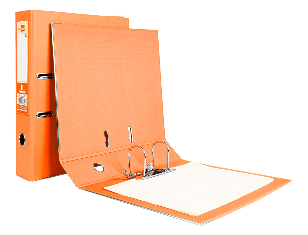 ARCHIVADOR DE PALANCA LIDERPAPEL FOLIO DOCUMENTA FORRADO PVC CON RADO LOMO 75MM NARANJA CON COMPRESOR