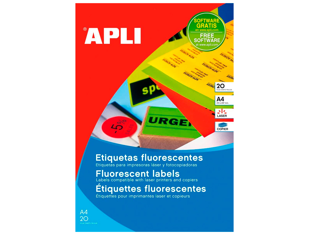 ETIQUETA ADHESIVA APLI 02880 TAMAO 210X297 MM PARA FOTOCOPIADORA LASER INK-JET CAJA CON 20 HOJAS DIN A4 ROJO