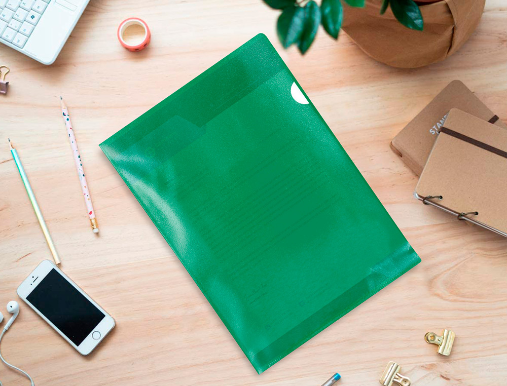 CARPETA DOSSIER UÑERO PLASTICO Q-CONNECT DIN A4 120 MICRAS VERDE CAJA DE 100 UNIDADES
