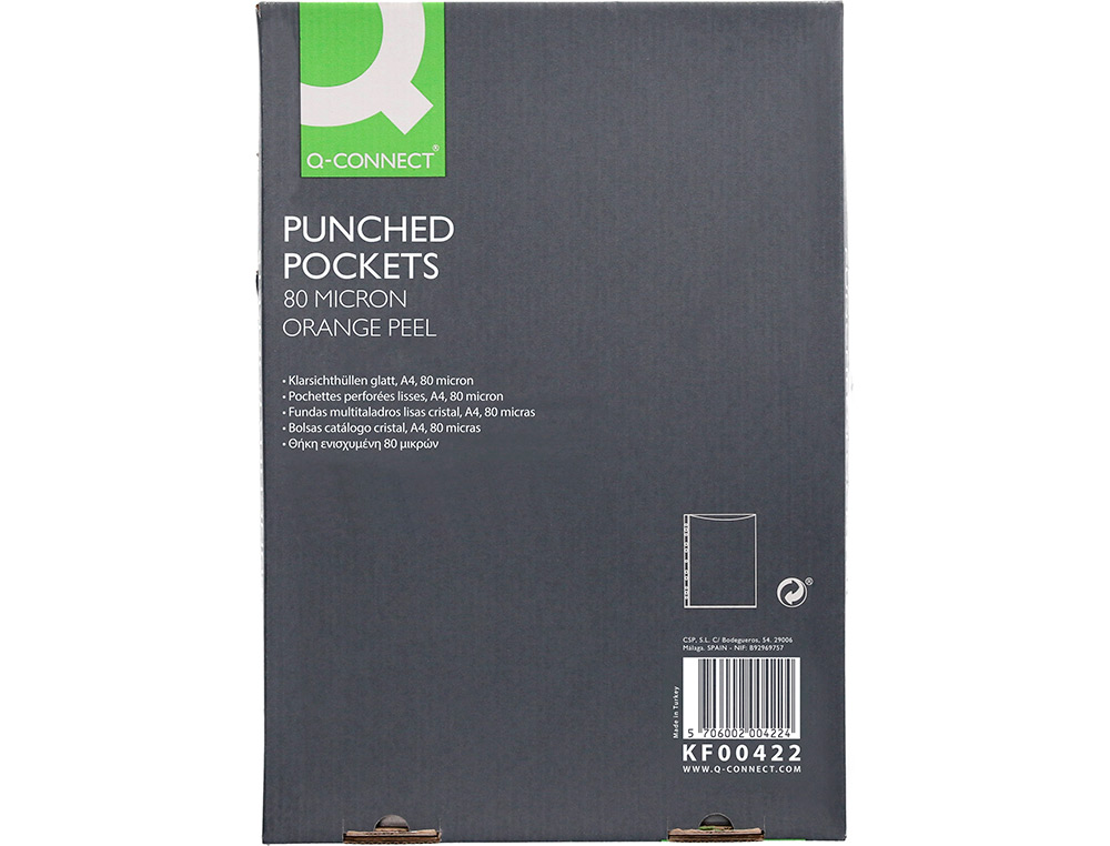 FUNDA MULTITALADRO Q-CONNECT DIN A4 50 MC CRISTAL CAJA DE 100 UNIDADES