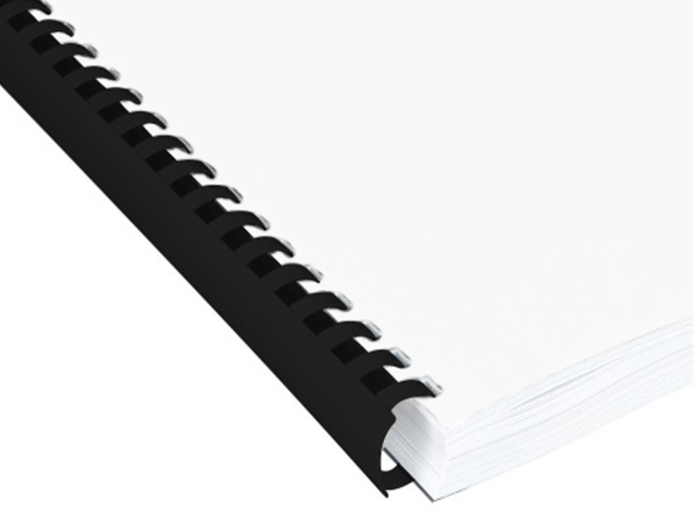 CANUTILLO Q-CONNECT REDONDO 16 MM PLASTICO NEGRO CAPACIDAD 145 HOJAS CAJA DE 50 UNIDADES