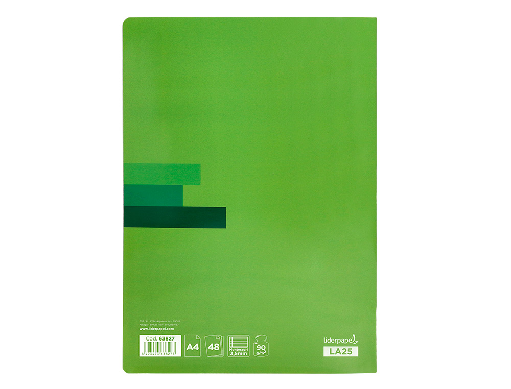 LIBRETA LIDERPAPEL SCRIPTUS A4 48 HOJAS 90G/M2 RAYADO MONTESSORI 3,5MM CON MARGEN COLORES SURTIDOS