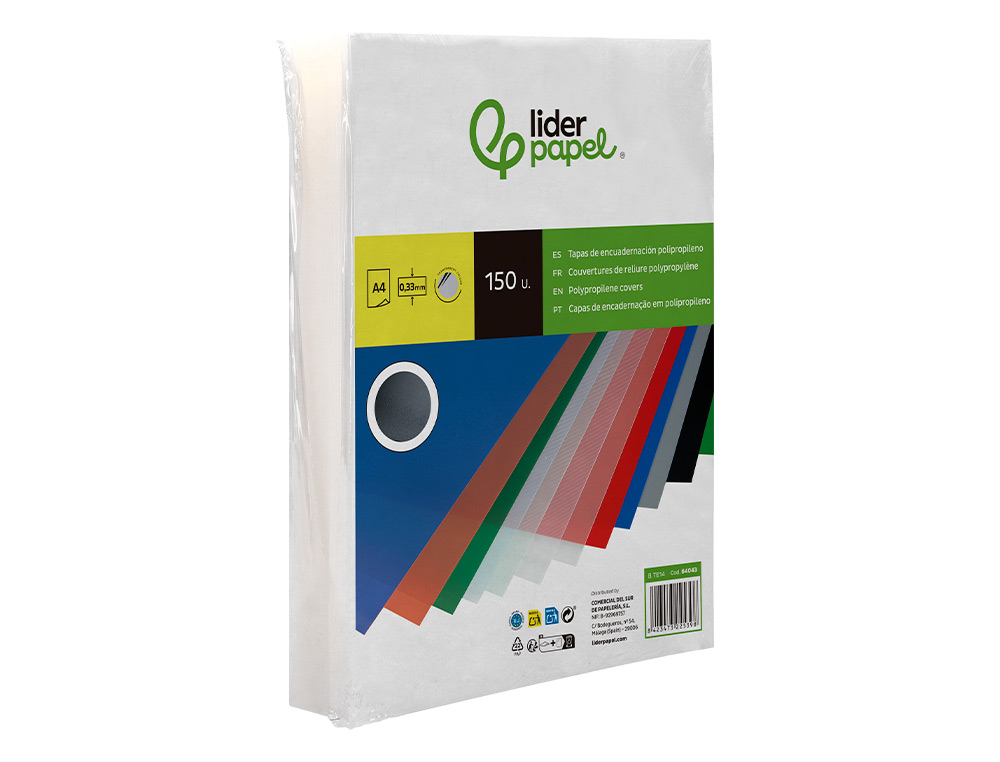 TAPA ENCUADERNACION LIDERPAPEL POLIPROPILENO A4 0.33MM TRANSLUCIDA PAQUETE DE 150 UNIDADES