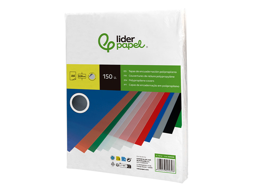 TAPA ENCUADERNACION LIDERPAPEL POLIPROPILENO A4 0.33MM TRANSLUCIDA PAQUETE DE 150 UNIDADES