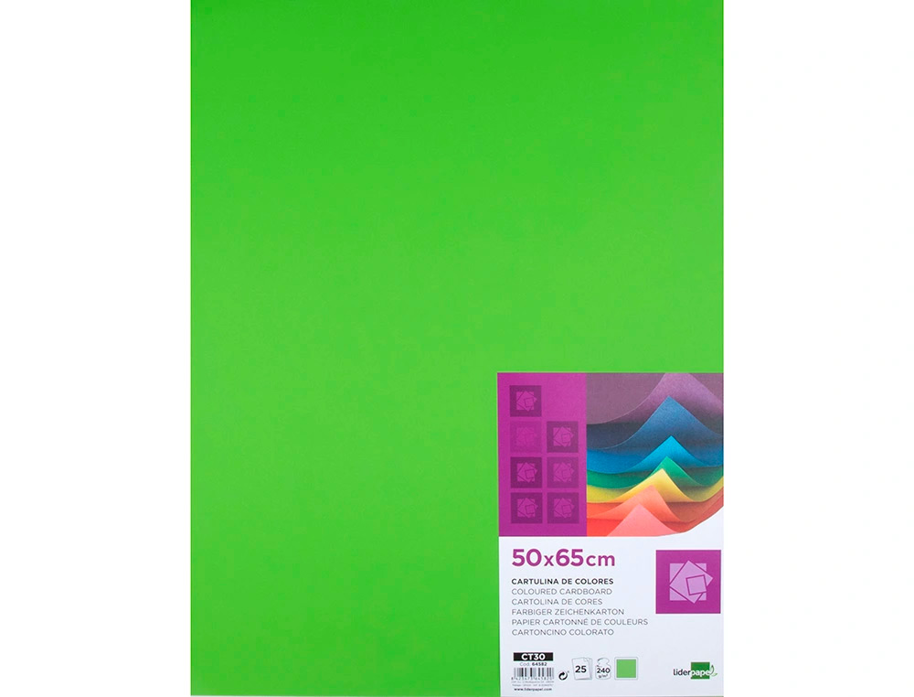 CARTULINA LIDERPAPEL 50X65 CM 240G/M2 VERDE HIERBA PAQUETE DE 25 HOJAS