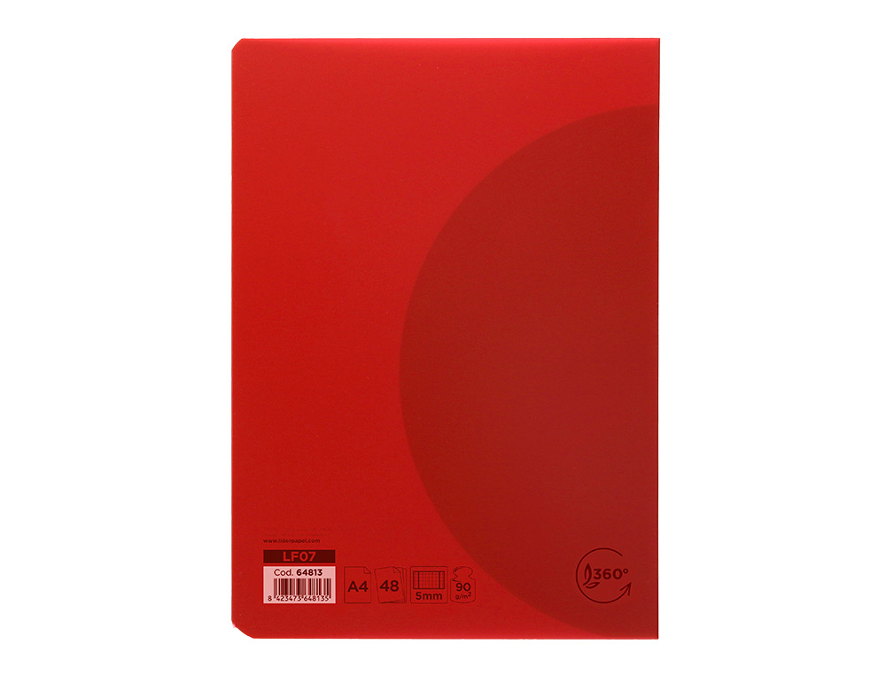 LIBRETA LIDERPAPEL 360 TAPA DE PLASTICO A4 48 HOJAS 90G/M2 5MM CON DOBLE MARGEN COLORES SURTIDOS