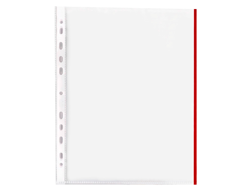 FUNDA MULTITALADRO Q-CONNECT DIN A4 70 MC PP CRISTAL CON BORDE ROJO BOLSA DE 10 UNIDADES