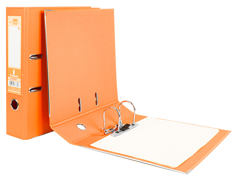 ARCHIVADOR DE PALANCA LIDERPAPEL A4 DOCUMENTA FORRADO PVC CON RADO LOMO 75MMNARANJA COMPRESOR METALICO