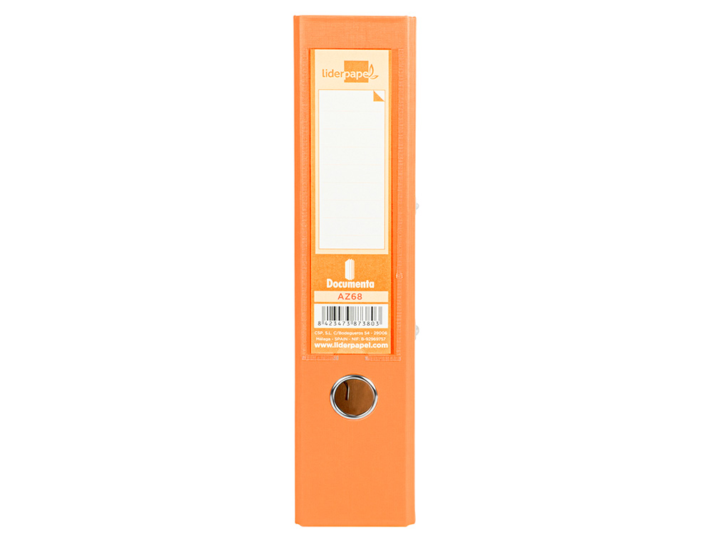 ARCHIVADOR DE PALANCA LIDERPAPEL A4 DOCUMENTA FORRADO PVC CON RADO LOMO 75MMNARANJA COMPRESOR METALICO