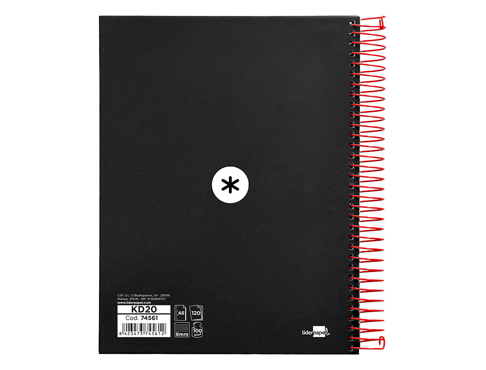 CUADERNO ESPIRAL A5 MICRO ANTARTIK TAPA FORRADA 120H 90 GR HORIZONTAL 5 BANDAS 6 TALADROS COLOR NEGRO