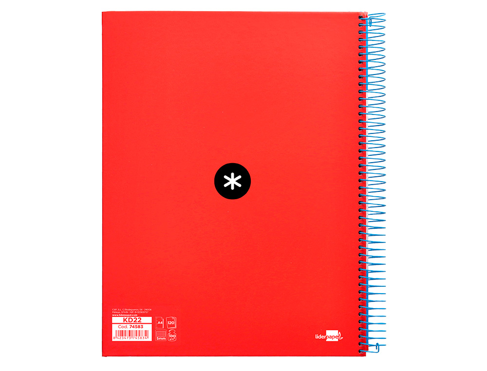 CUADERNO ESPIRAL A4 MICRO ANTARTIK TAPA FORRADA 120H 90 GR CUADRO 5MM 5 BANDAS 4 TALADROS COLOR ROJO