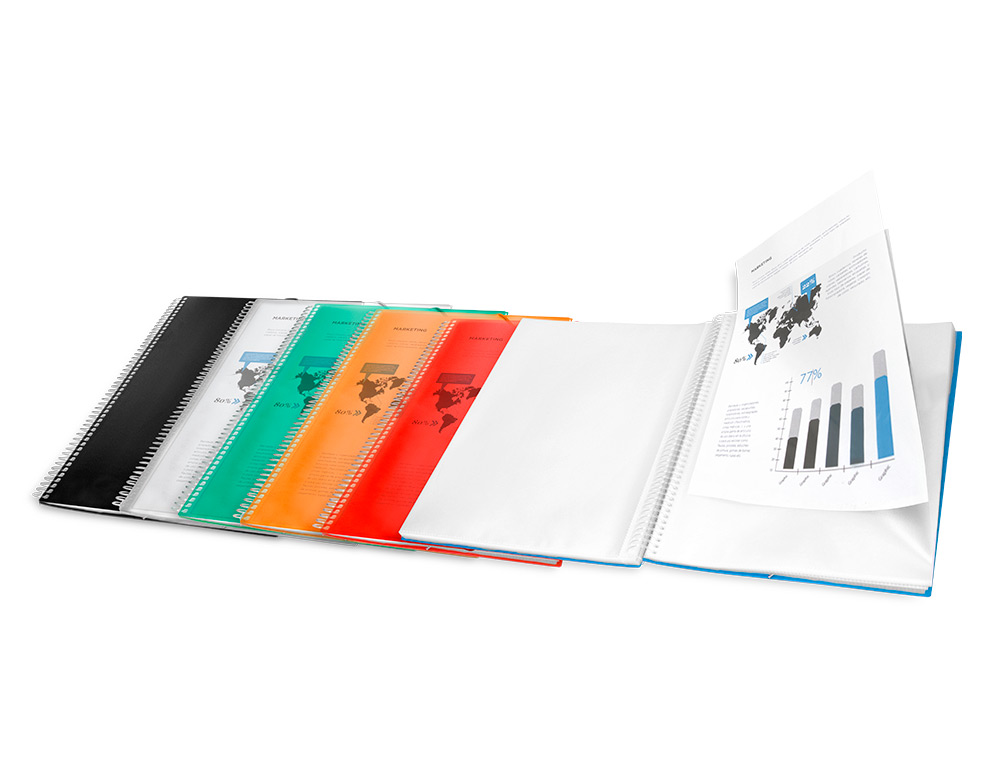 CARPETA LIDERPAPEL ESCAPARATE CON ESPIRAL 30 FUNDAS POLIPROPILENO DIN A4 NEGRO