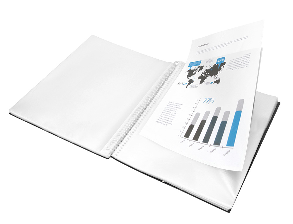 CARPETA LIDERPAPEL ESCAPARATE CON ESPIRAL 30 FUNDAS POLIPROPILENO DIN A4 NEGRO