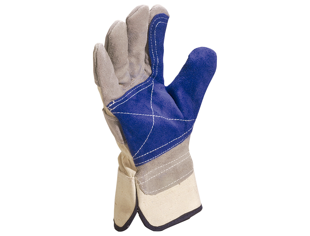 GUANTES DELTAPLUS DOCKER SERRAJE VACUNO REFORZADO IDEAL PARA TRABAJOS INTENSIVO COLOR GRIS-AZUL TALLA 10