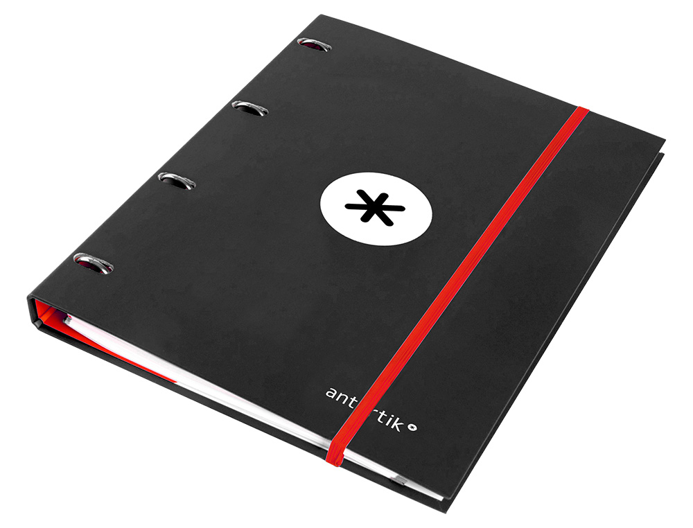 CARPETA CON RECAMBIO ANTARTIK A4 CUADRO 5MM FORRADA 4 ANILLAS 25MM REDONDAS COLOR NEGRO