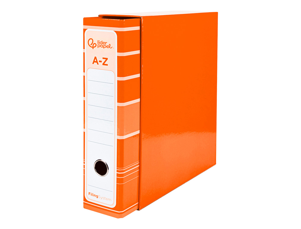ARCHIVADOR DE PALANCA LIDERPAP EL A4 FILING SYSTEM FORRADO SIN RADO LOMO 80MM NARANJA CON CAJA Y COMPRESOR METALICO