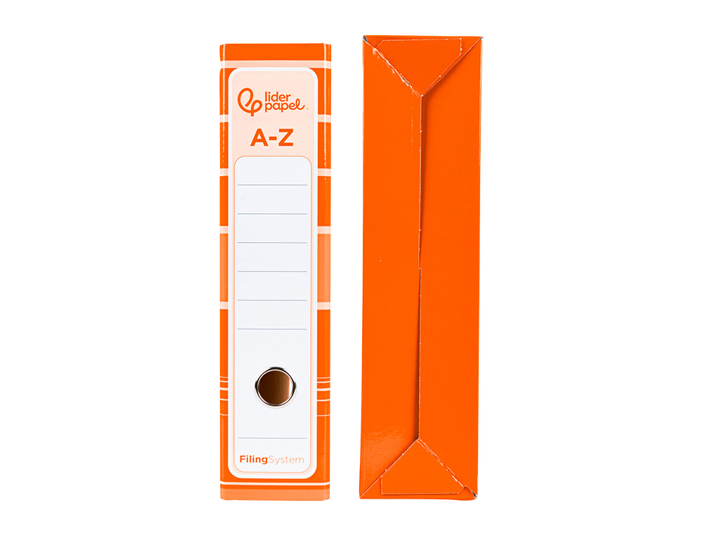 ARCHIVADOR DE PALANCA LIDERPAP EL A4 FILING SYSTEM FORRADO SIN RADO LOMO 80MM NARANJA CON CAJA Y COMPRESOR METALICO