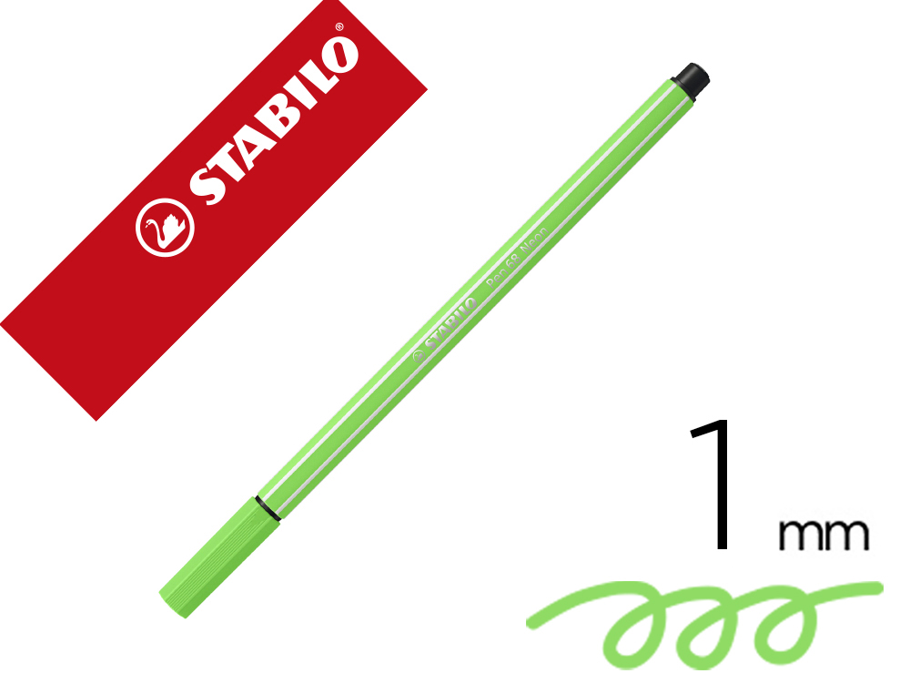 ROTULADOR STABILO ACUARELABLE PEN 68 VERDE NEON PUNTA GRUESA 1MM