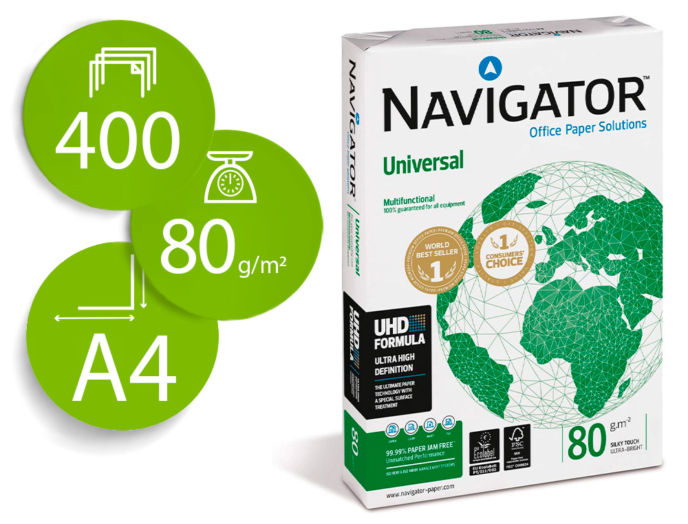 PAPEL FOTOCOPIADORA NAVIGATOR DIN A4 80 GRAMOS PAQUETE DE 400 HOJAS