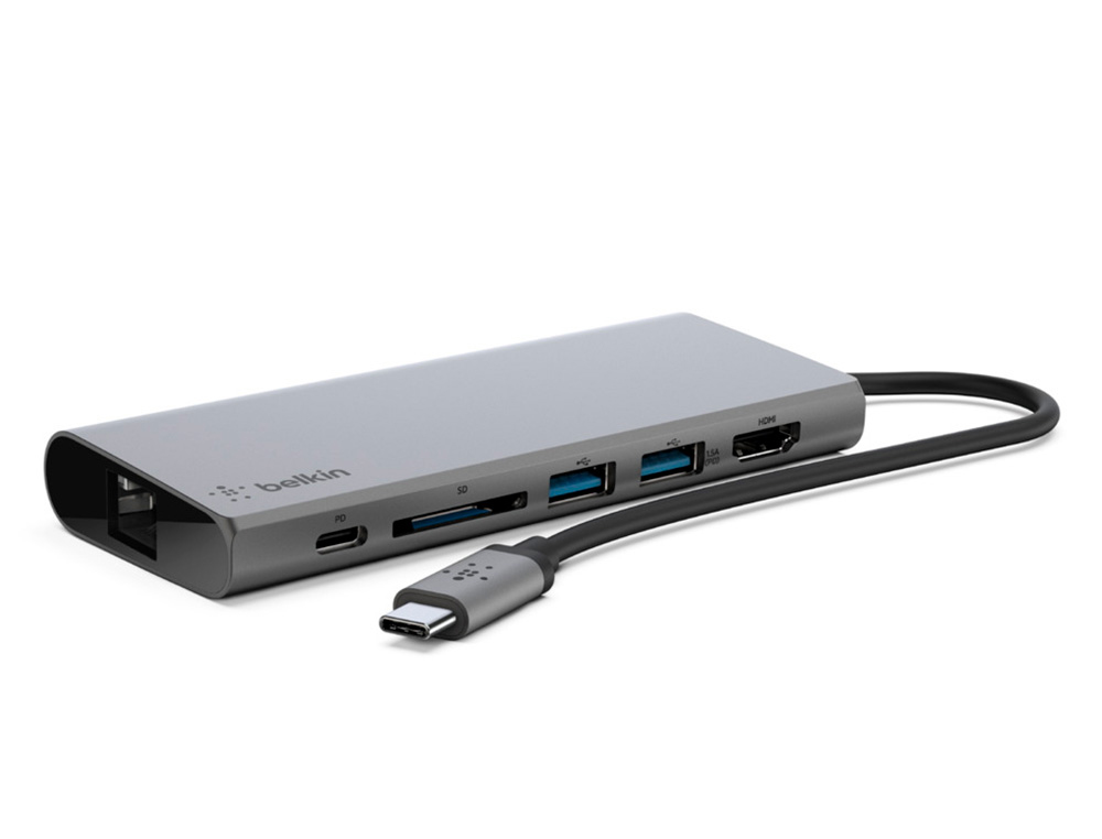 ADAPTADOR BELKIN AVC008BTSGY MULTIPUERTO USB-C A ETHERNET / USB-C / USB-A / HDMI / SD COLOR GRIS