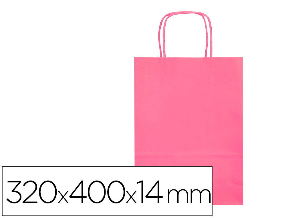 BOLSA PAPEL Q-CONNECT CELULOSA ROSA L CON ASA RETORCIDA 320X400X14 MM