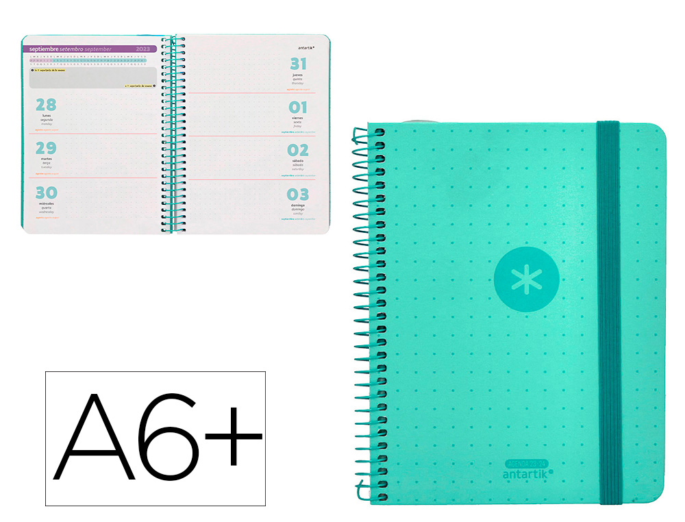 AGENDA ESCOLAR ANTARTIK CURSO 23-24 SEMANA VISTA A6+ PAPEL 100GR 156 PAGINAS SOBRE MARCAPAGINAS Y PEGATINAS