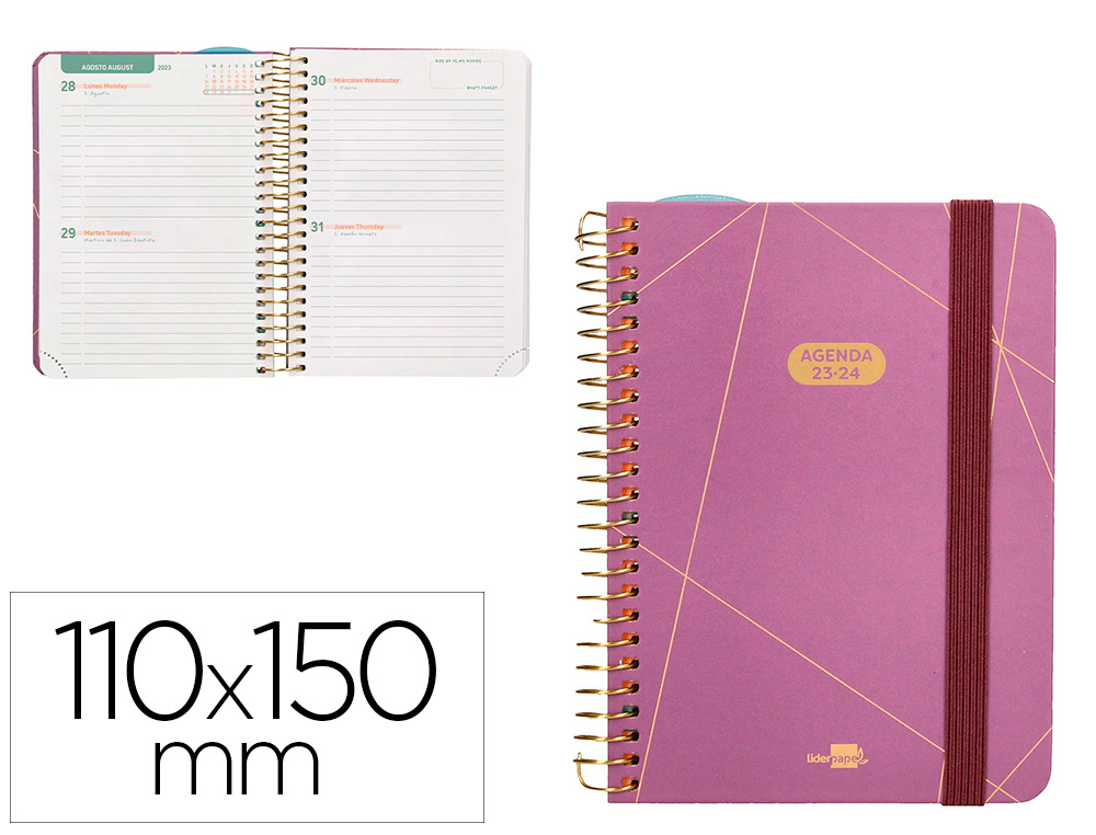 AGENDA ESCOLAR LIDERPAPEL CURSO 23-24 COLLEGE CLASSIC LINES MINI BILINGUE DOS DIAS PAGINA CARTON FORRADO ESPIRAL