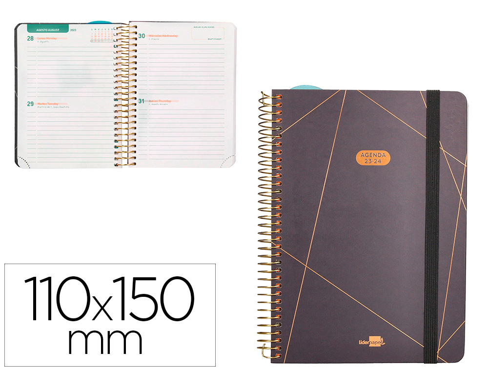 AGENDA ESCOLAR LIDERPAPEL CURSO 23-24 COLLEGE CLASSIC LINES MINI BILINGUE DOS DIAS PAGINA CARTON FORRADO ESPIRAL