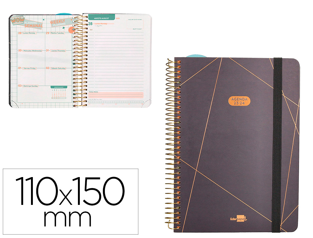 AGENDA ESCOLAR LIDERPAPEL CURSO 23-24 COLLEGE CLASSIC LINES MINI BILINGUE DIA PAGINA CARTON FORRADO ESPIRAL