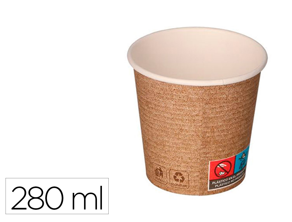 VASO DE PAPEL KRAFT BUNZL RECICLABLE PEFC 280 ML APTO BEBIDAS FRIAS Y CALIENTES PAQUETE DE 50 UNIDADES