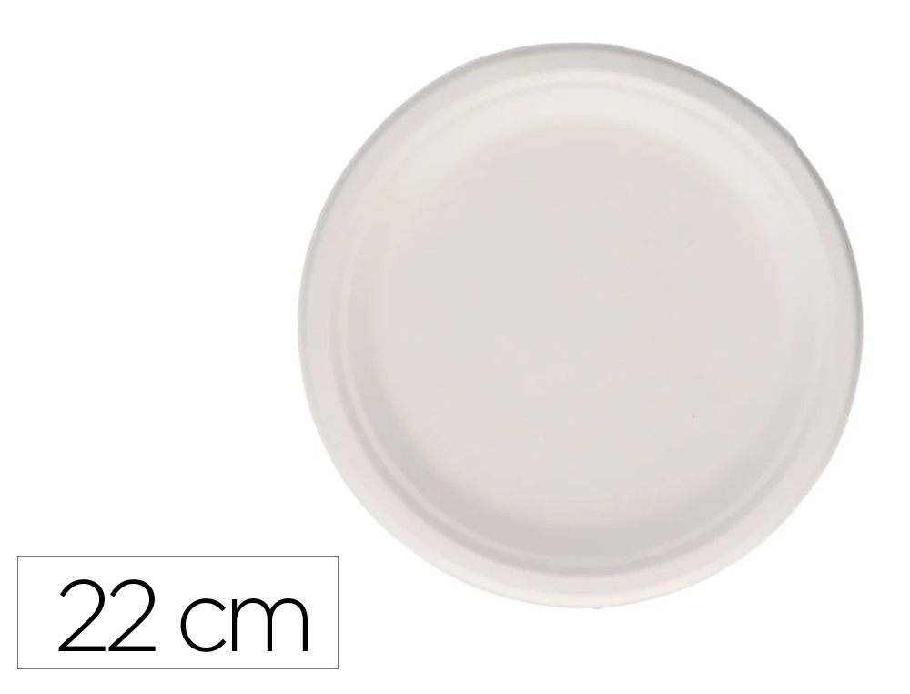 PLATO FIBRA CAA AZUCAR BUNZL BIODEGRADABLE 22 CM DIAMETRO COLOR BLANCO PAQUETE DE 50 UNIDADES