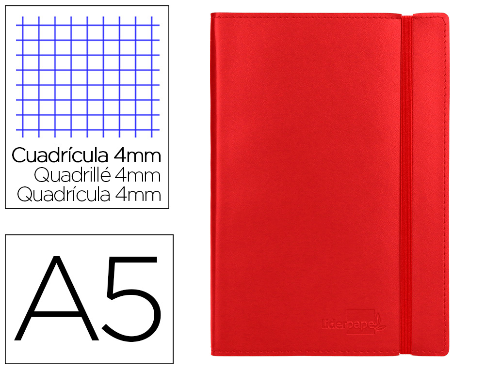 LIBRETA LIDERPAPEL SIMIL PIEL A5 120 HOJAS 70G/M2 CUADRO 4MM SIN MARGEN ROJO